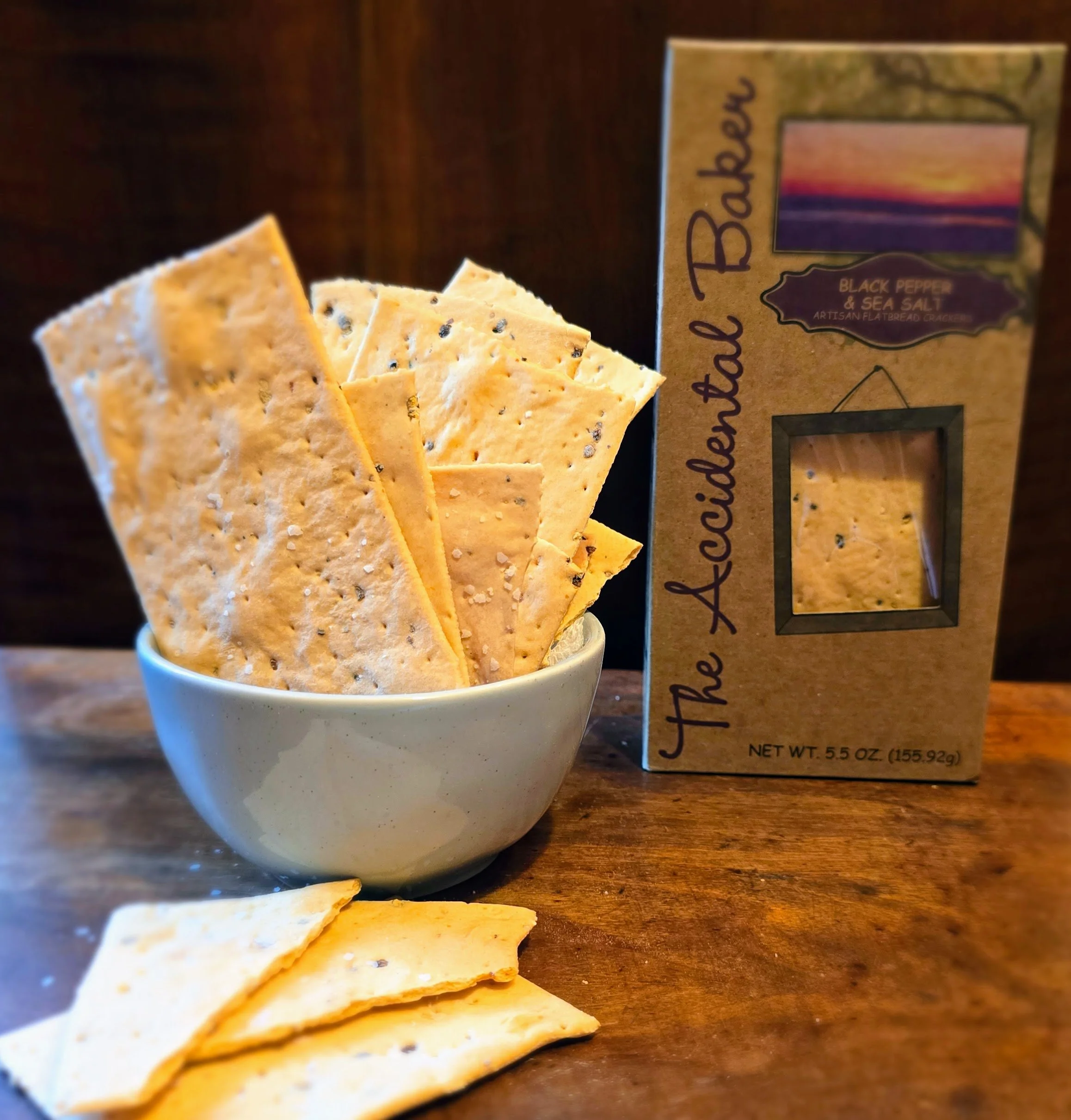 Our Black Pepper and Sea Salt crackers are defined by a blend of cracked black peppercorns and coarse ground black peppercorns that act as a delicious aromatic with only a fraction of the heat. They are delightfully contradictory, and pair well with 