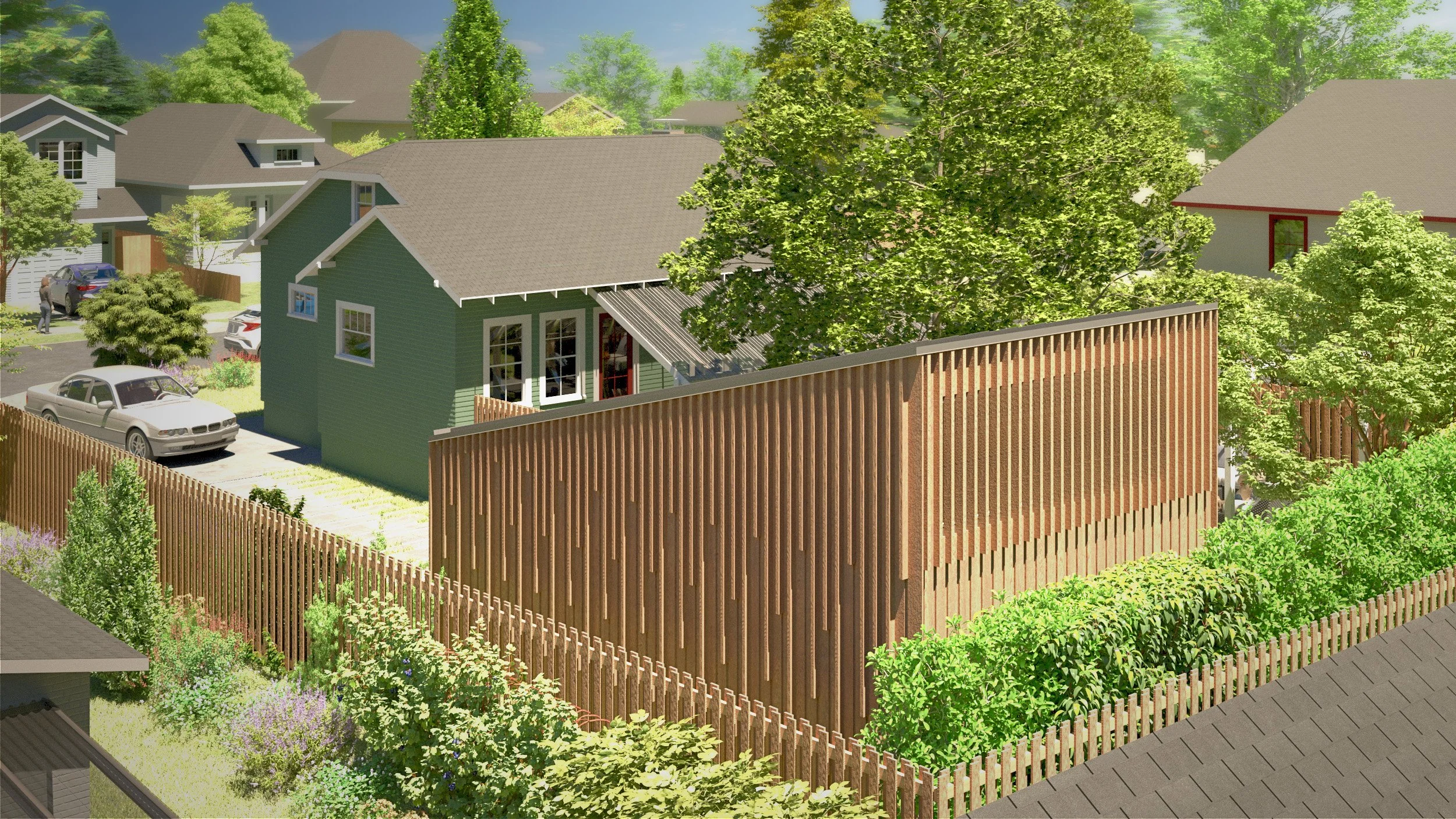MINI PDX ADU: A compact, privacy-conscious accessory dwelling unit with wood detailing on the exterior.