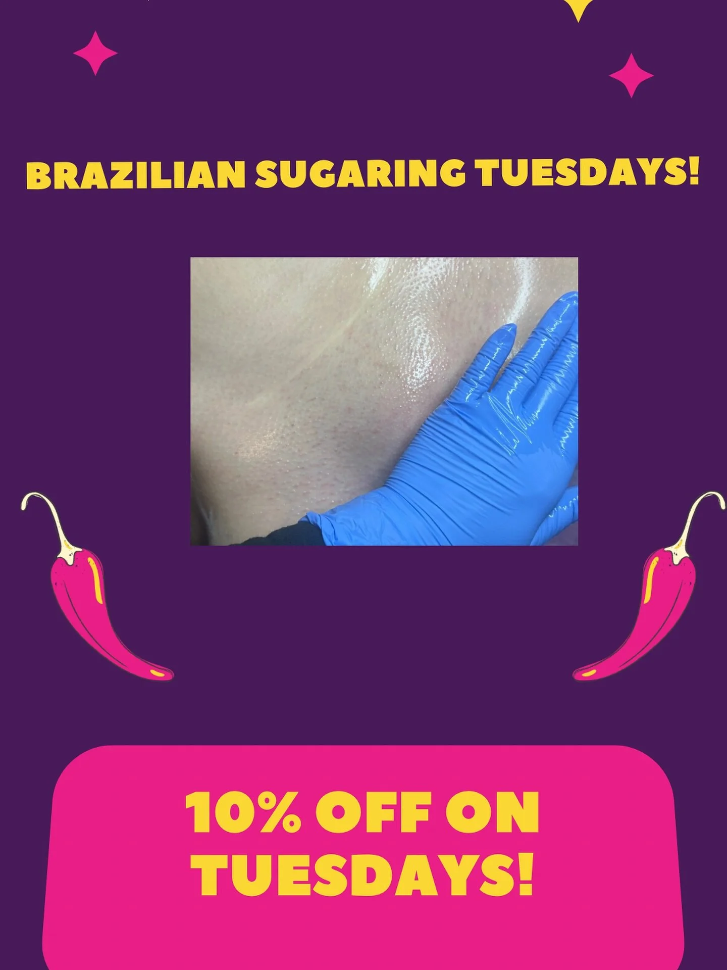 🌮✨ Tuesdays just got smoother&hellip;
Get 10% OFF all Brazilian Sugaring every Tuesday!
 Smooth Skin + Tuesdays = 🔥 

Enter code: { taco10 } when booking to receive 10% off ! 

#sugaringhairremoval #brazilianhairremoval #sugaringbrazilian #byebyeha