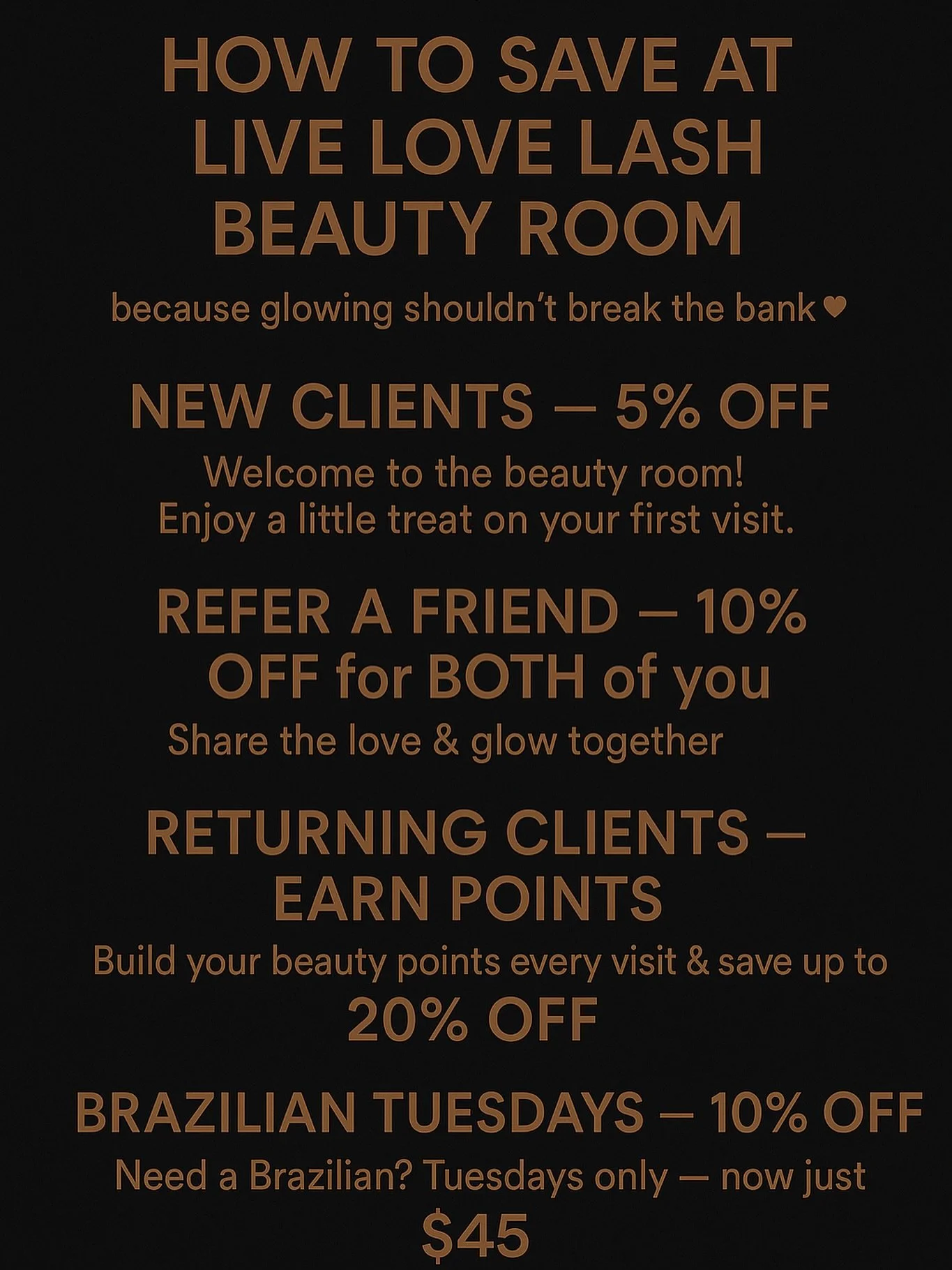 Who doesn&rsquo;t like to save 🥰🫶🏼

#beautyroom #lashes #sugaring #facials #lashlift #spraytan