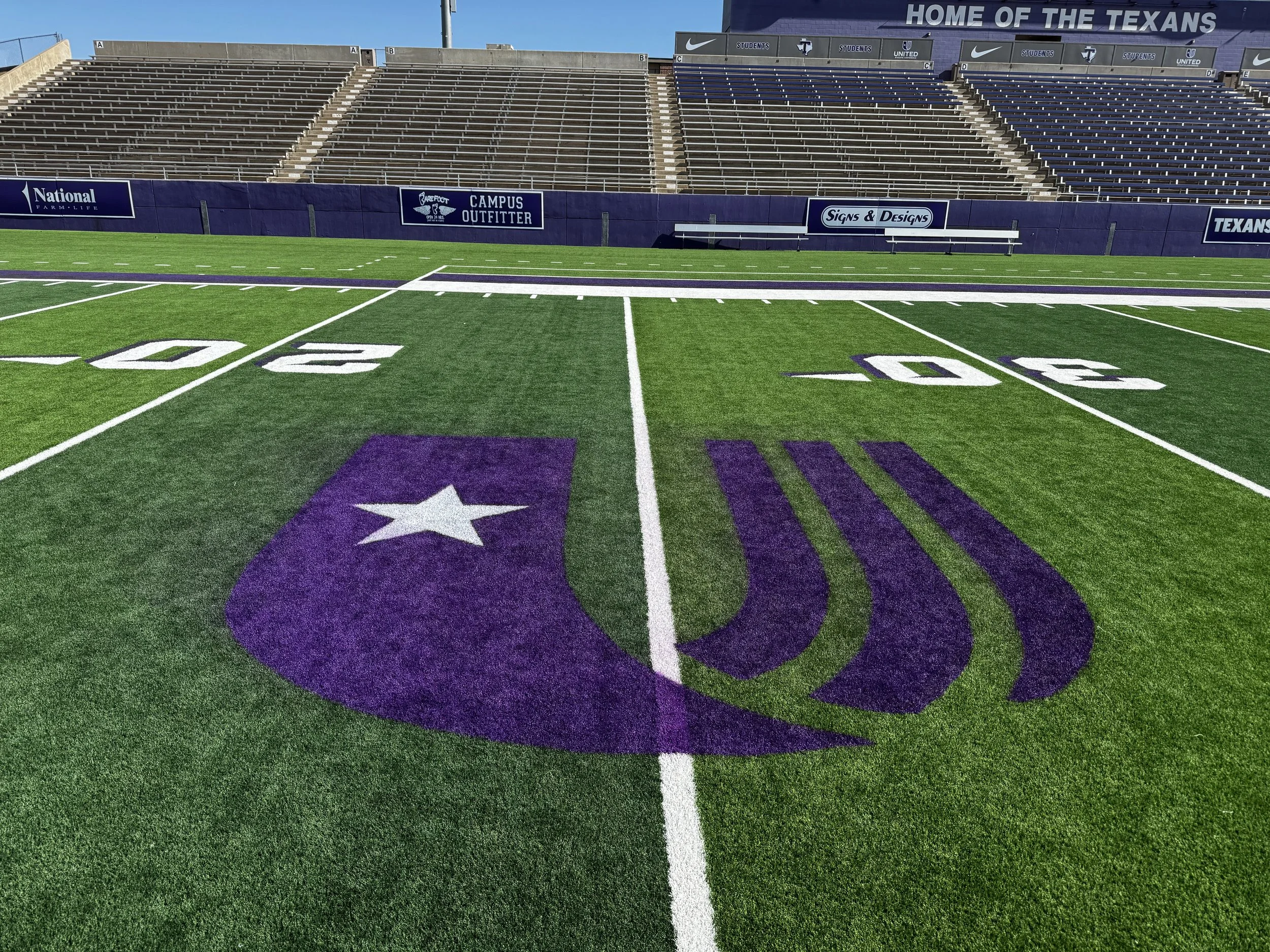 Custom painted logo at Tarleton University.