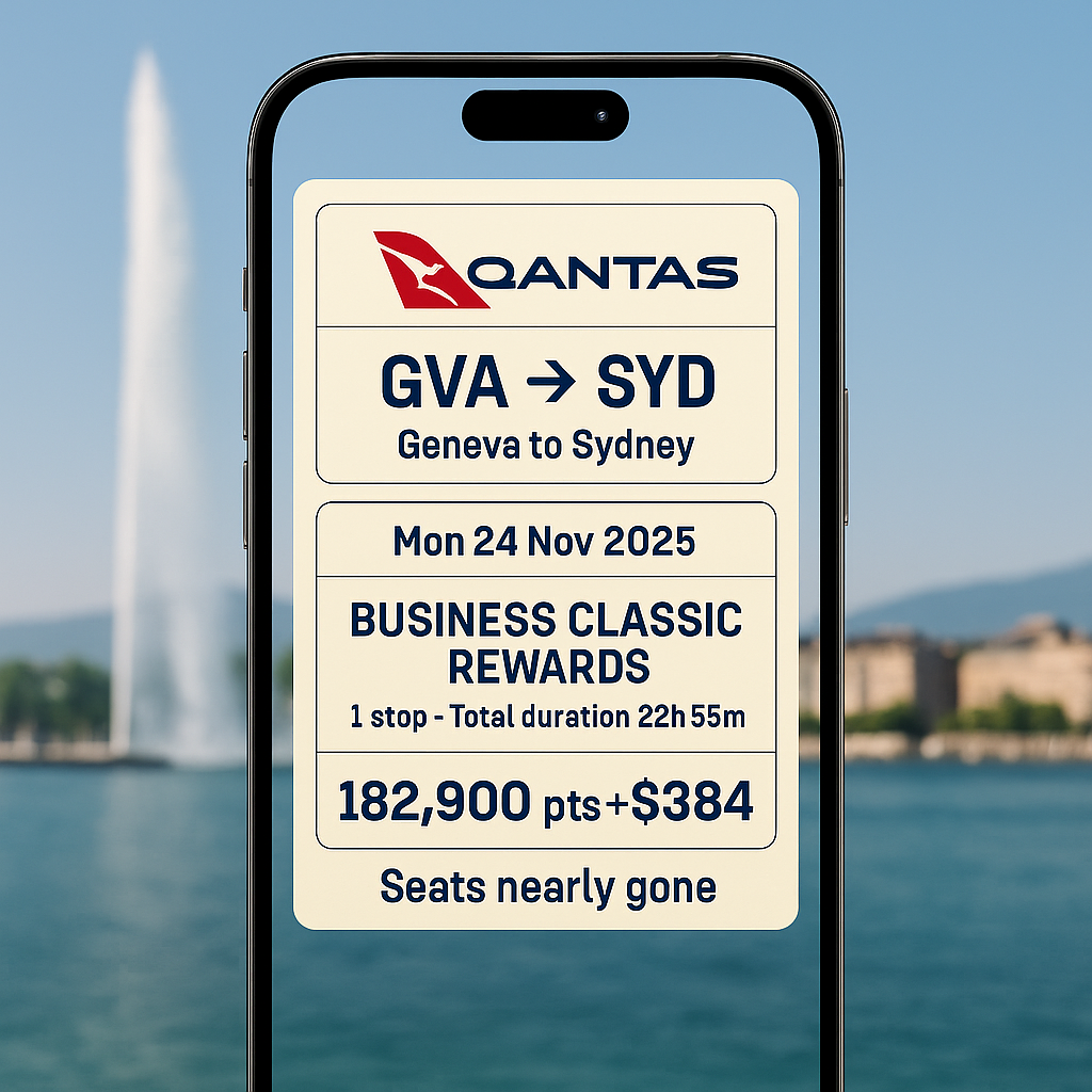 Rare Return Leg: Qantas Business Classic Reward - GVA → SYD