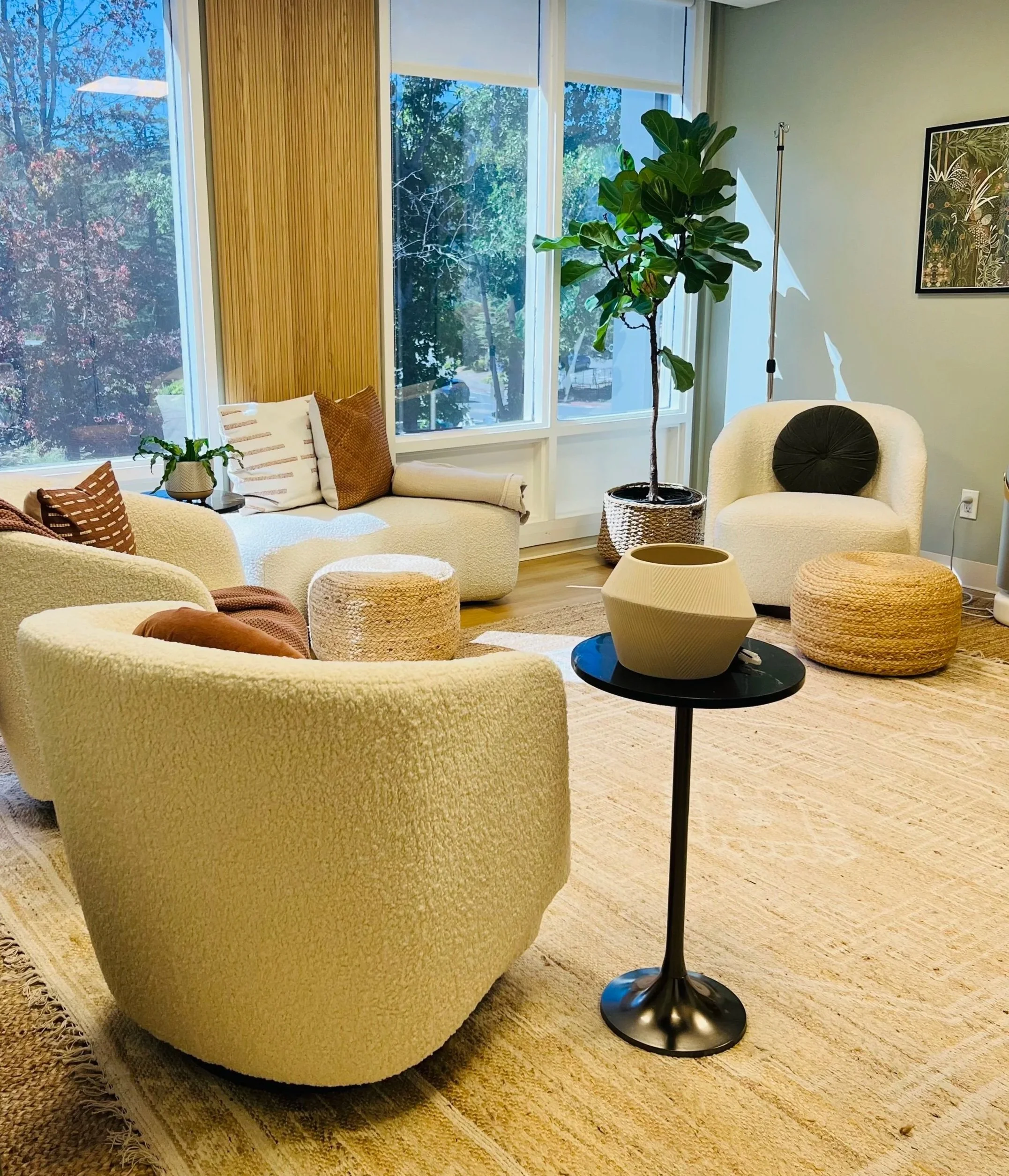 Comfortable IV lounge seating area at Flourish Marin Integrative Medicine