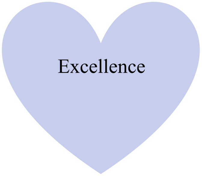 A light purple heart with the word 'Excellence' written in black in the center.