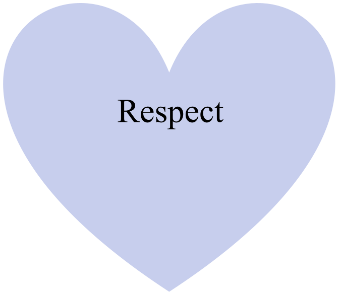 A light purple heart with the word 'Respect' written in black in the center.