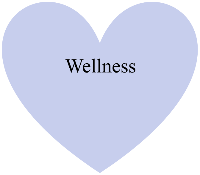 A light purple heart with the word 'Wellness' written in black in the center.