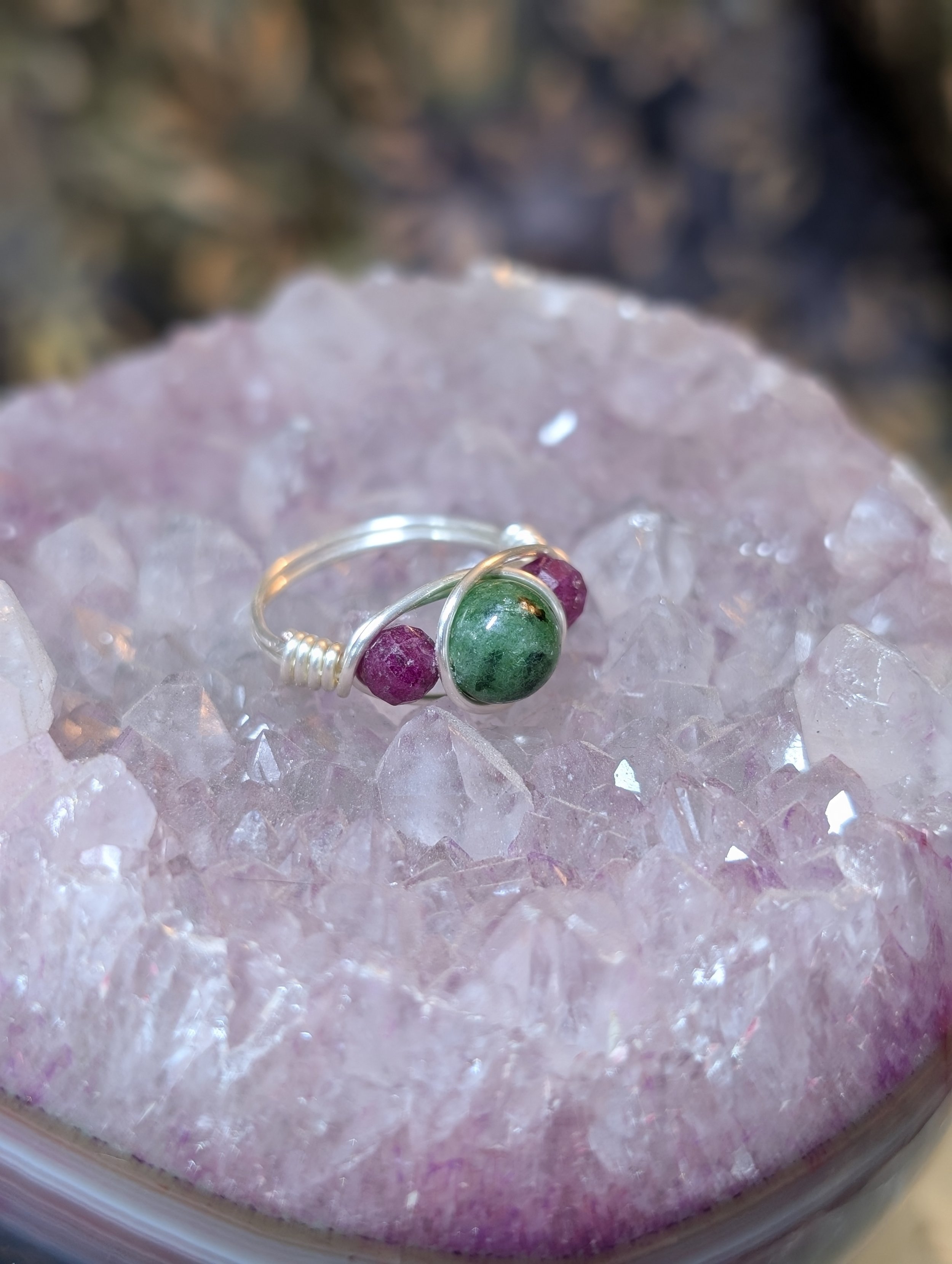 Ruby side stones with Ruby Zoisite (Anyolite) ring