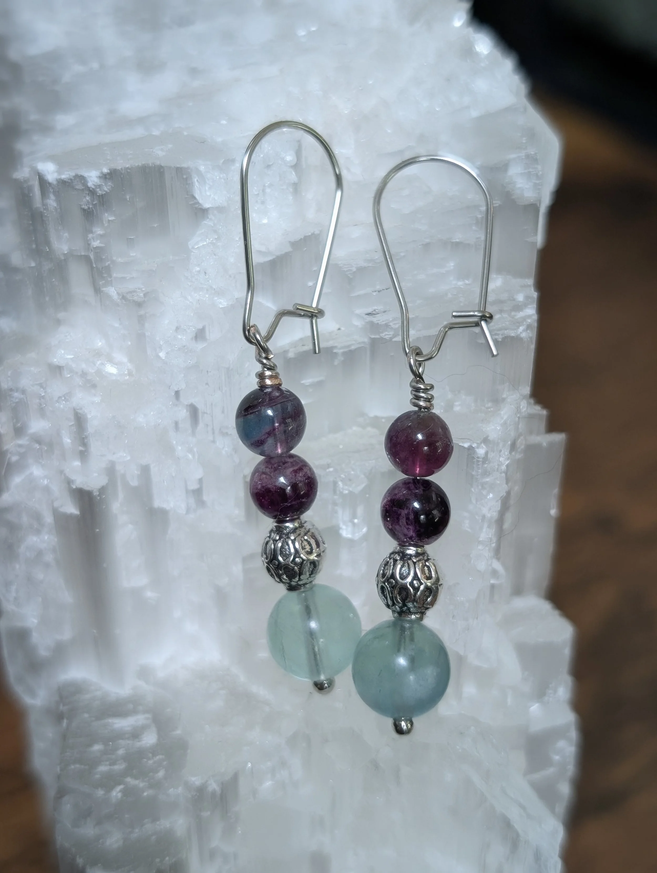 Fluorite earrings in purple and blue/green 