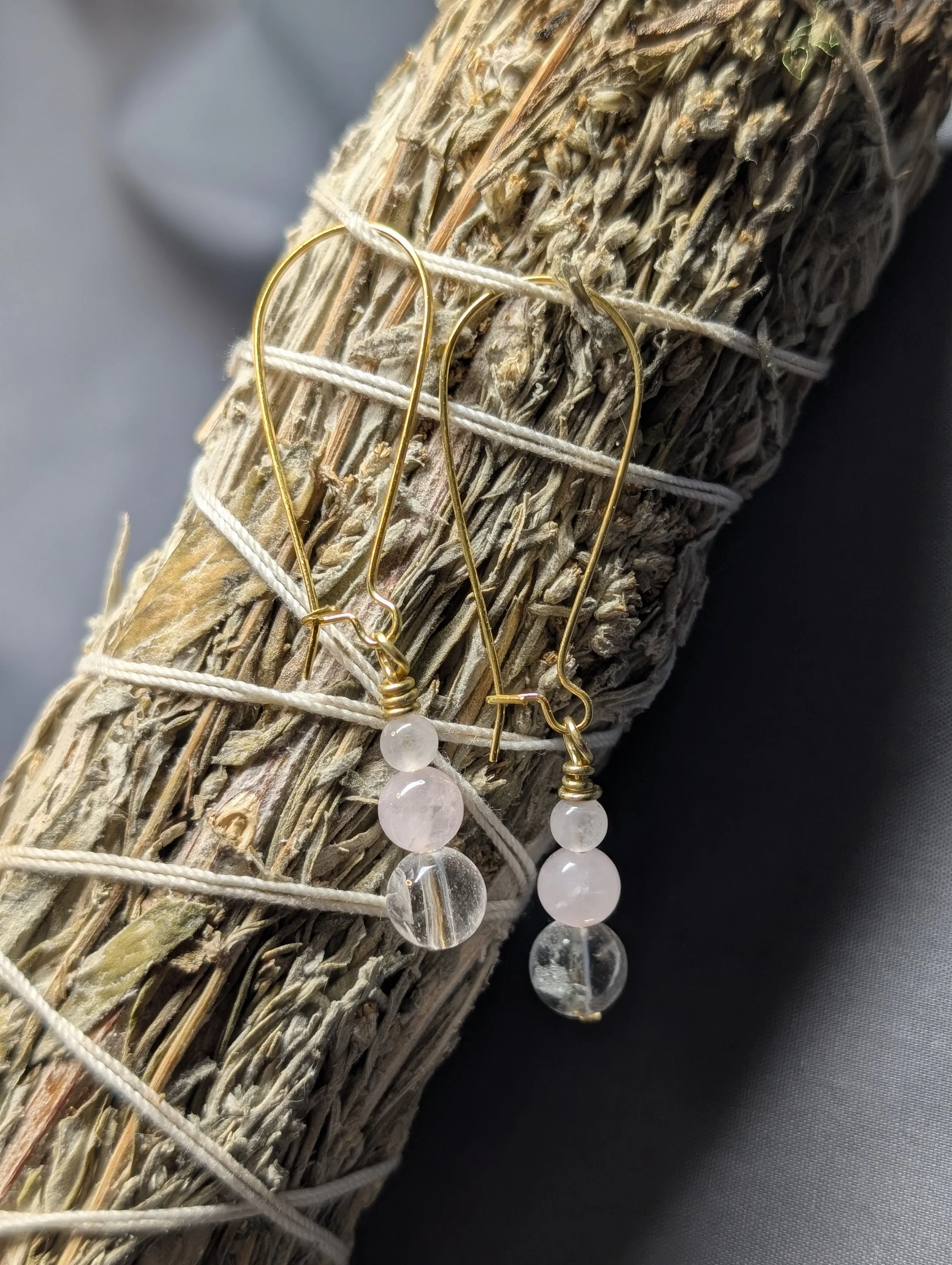 Clear quartz and rose quartz earrings