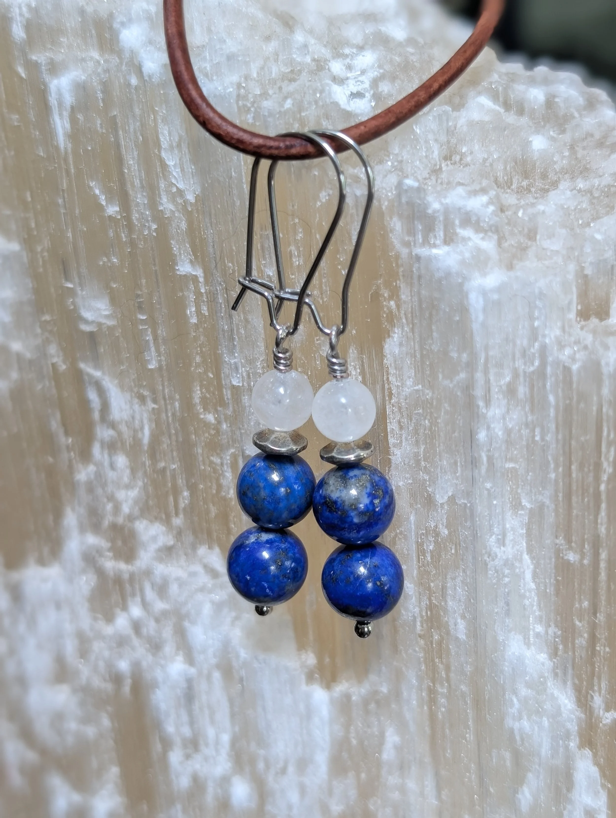 Lapis lazuli earrings with white jade