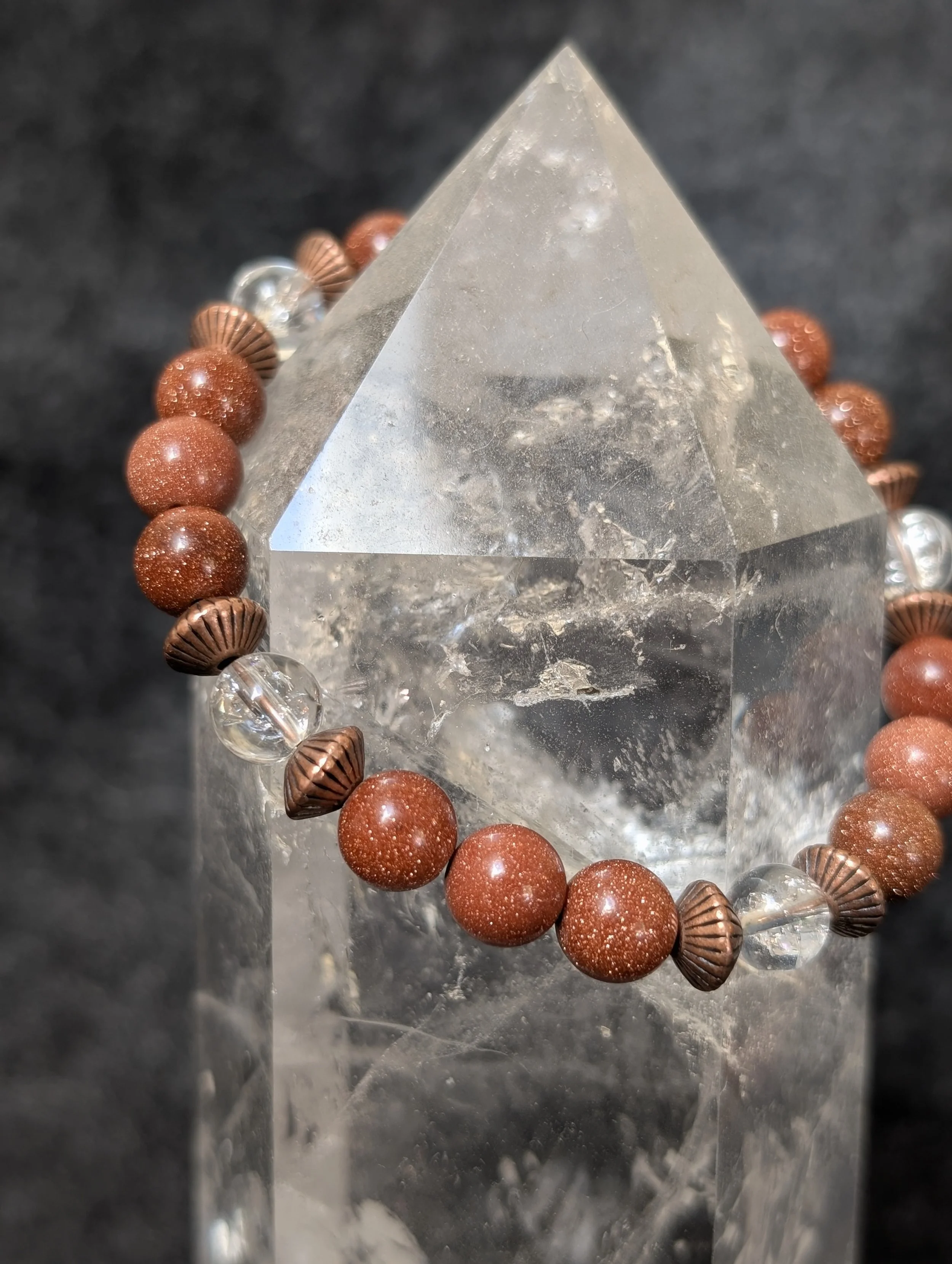 Copper and goldstone bracelet with fire quartz