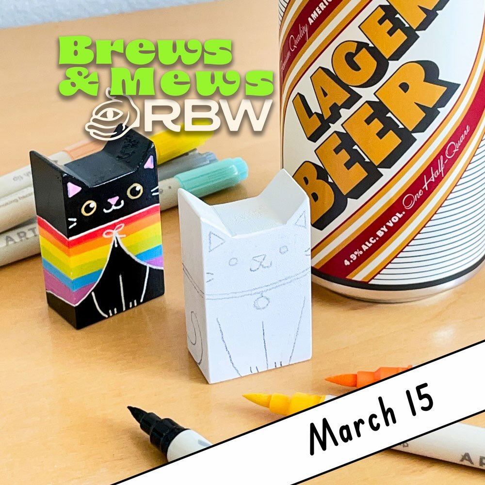 Aaaand we&rsquo;re back! 😸 Brews &amp; Mews, your favorite cat craft event is happening on Sunday March 15 from 2-4pm. Pop over to my website for tickets. 🎟️ Each ticket includes:
🐱 A ready to paint mini wood cat
🎨 Painting supplies
🎁 Cozy carri