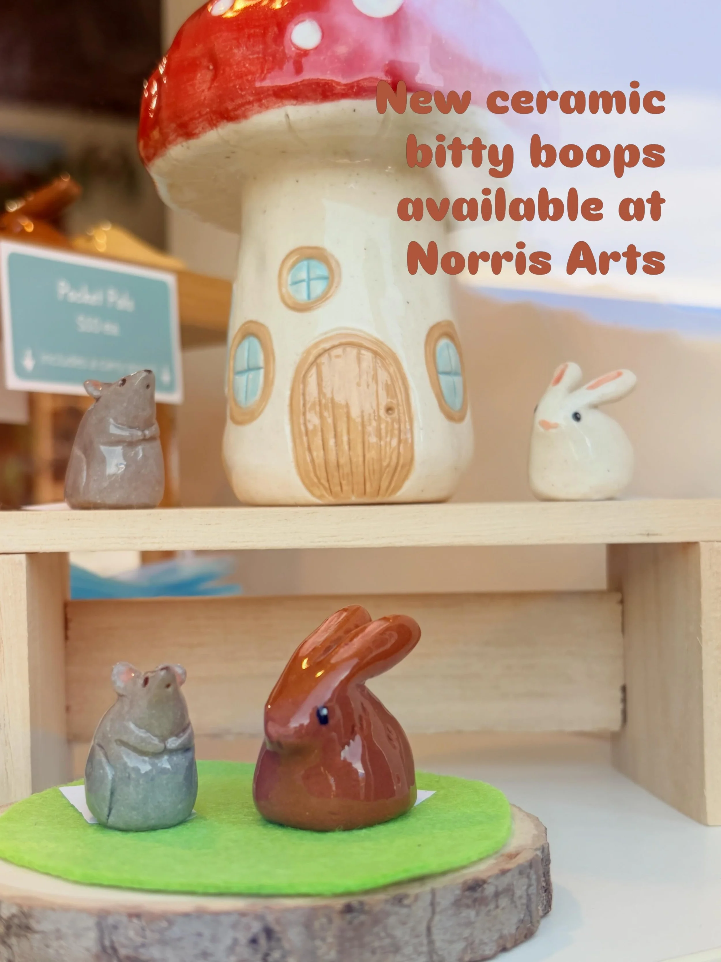 A little switcharoo for my window spot @norrisarts. Little houses and little critters. They&rsquo;d love a spot in a little garden or a little potted plant. 🪴