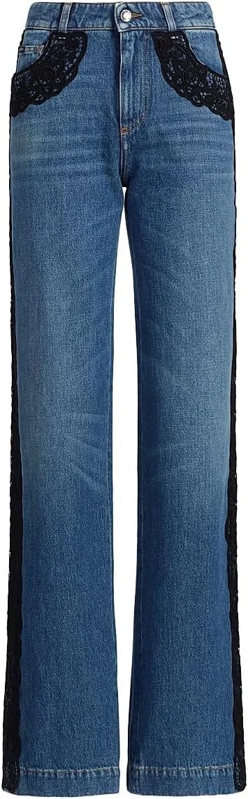 Dolce&amp;Gabbana Lace-Trimmed Straight Mid-Rise Jeans 