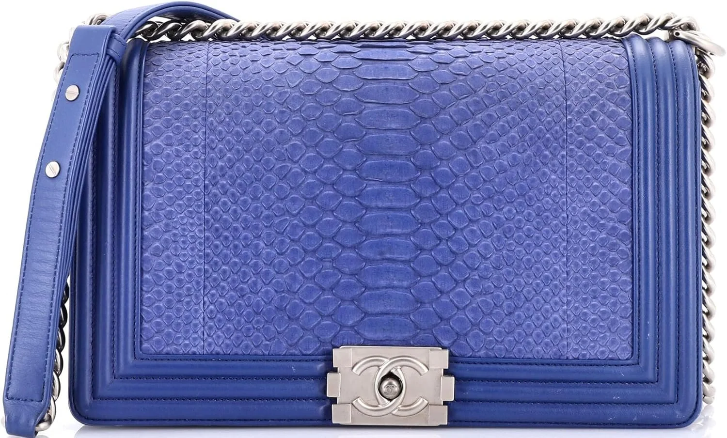 Pre-Loved Boy Flap Bag Python New Medium, Blue