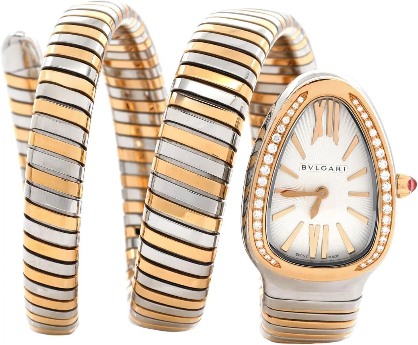 Bvlgari, Pre-Loved Serpenti Tubogas Double Spiral Quartz Watch Stainless Steel and Rose Gold with Diamond Bezel 23, Rose Gold