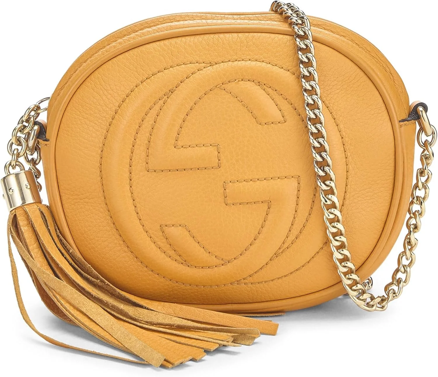 Gucci, Pre-Loved Orange Leather Soho Round Chain Crossbody Mini, Yellow