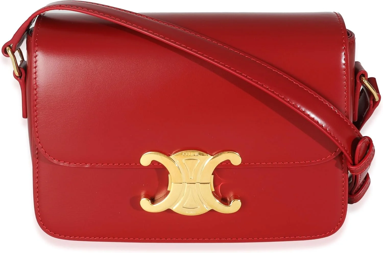  Cèline, Pre-Loved Carmin Shiny Calfskin Teen Triomphe Bag, Red