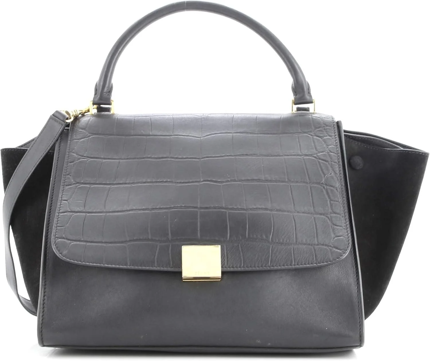 Celine, Pre-Loved Trapeze Bag Crocodile Embossed Leather Medium, Black