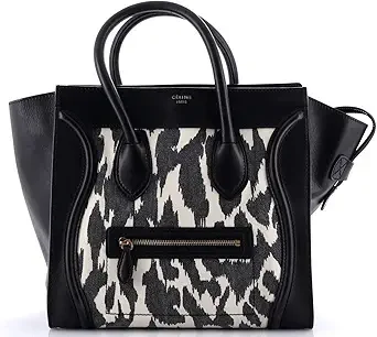 Celine Luggage Bag Printed Canvas and Leather Mini, Black