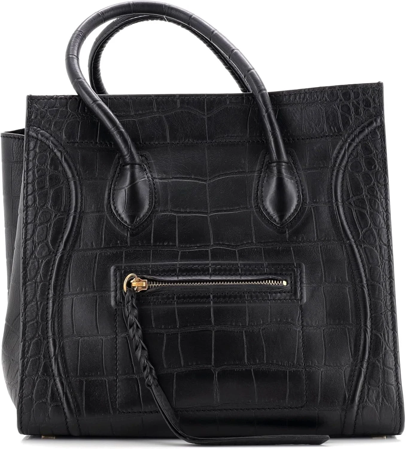  Celine, Pre-Loved Phantom Bag Crocodile Embossed Leather Medium, Black
