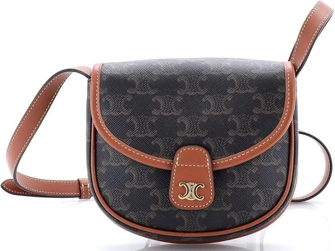 Celine Besace Flap Bag Triomphe Coated Canvas Mini, Brown