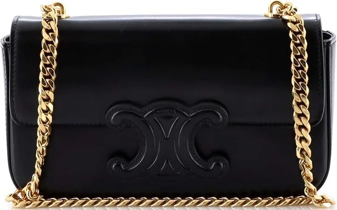Celine Triomphe Chain Shoulder Bag Leather Small, Black