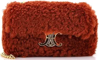 Celine Triomphe Chain Shoulder Bag Shearling Small, Brown