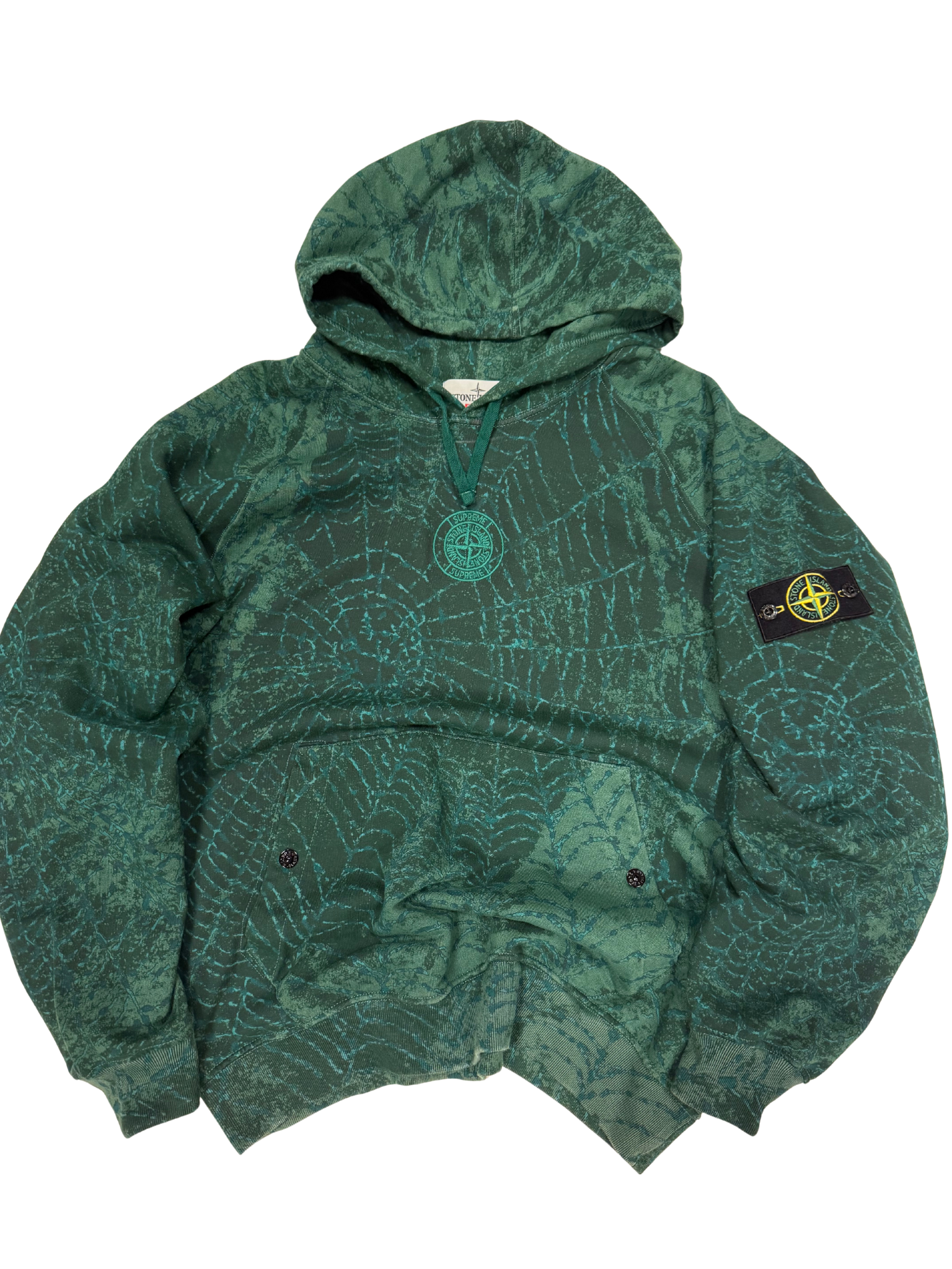 Supreme x Stone Island Green Web Print Hoodie