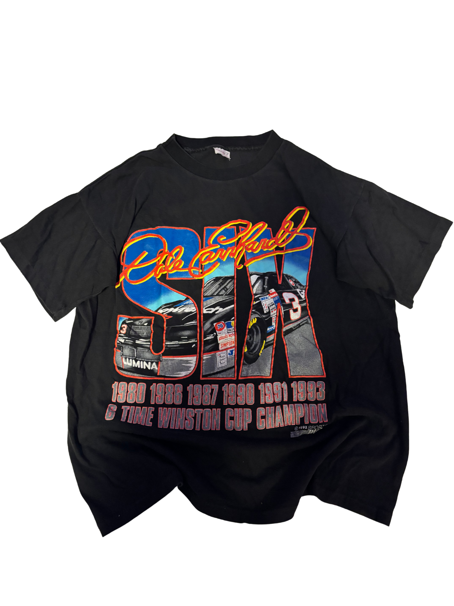 Vintage 1993 Dale Earnhardt “Six Time Winston Cup Champion” NASCAR T-Shirt – Black – Sports Image USA