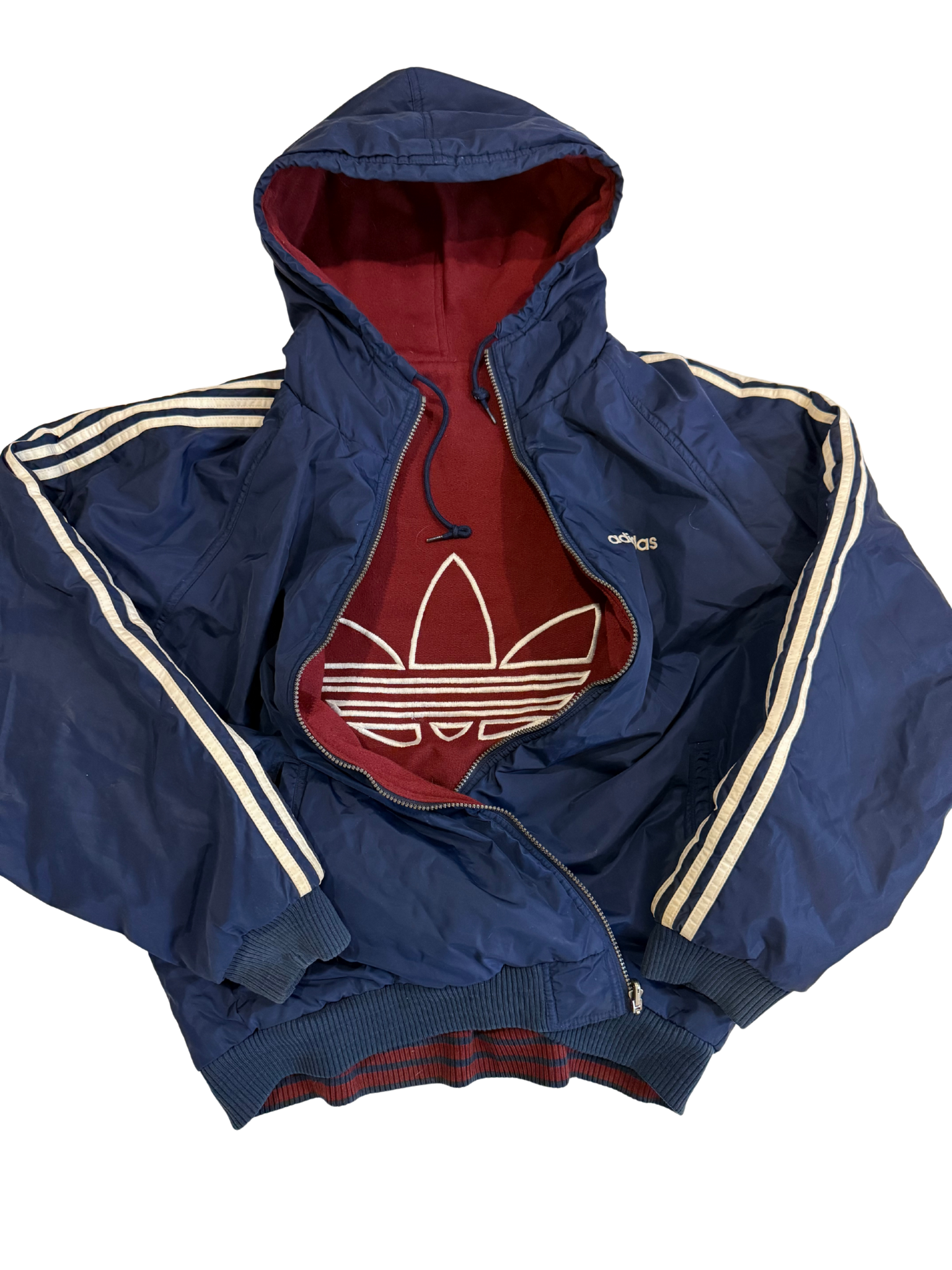 Vintage Adidas Reversible Hooded Jacket – Navy & Burgundy – 2000s