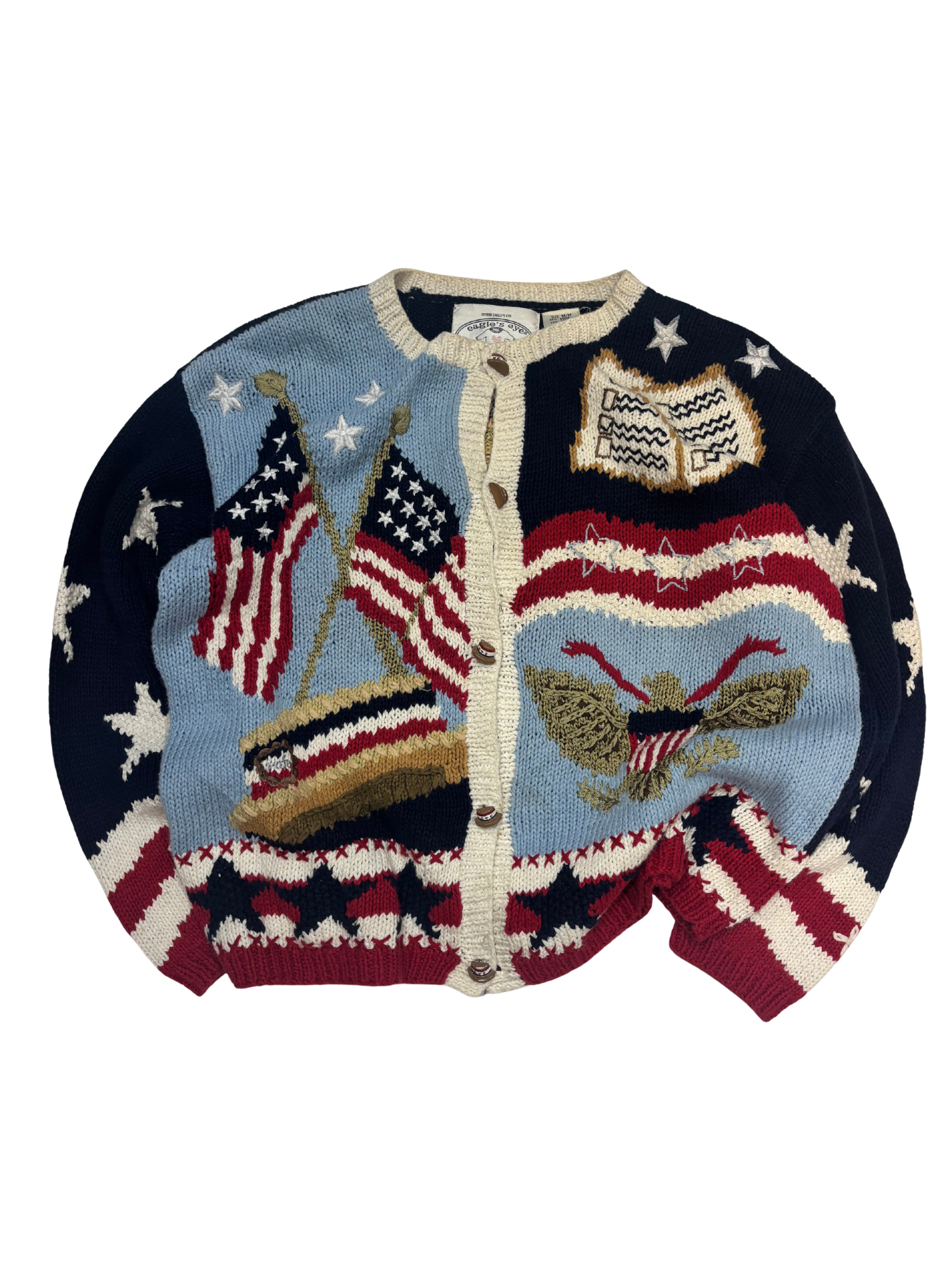 Vintage Eagle’s Eye Collectibles Patriotic Knit Cardigan – Teddy Bear Back (1996)