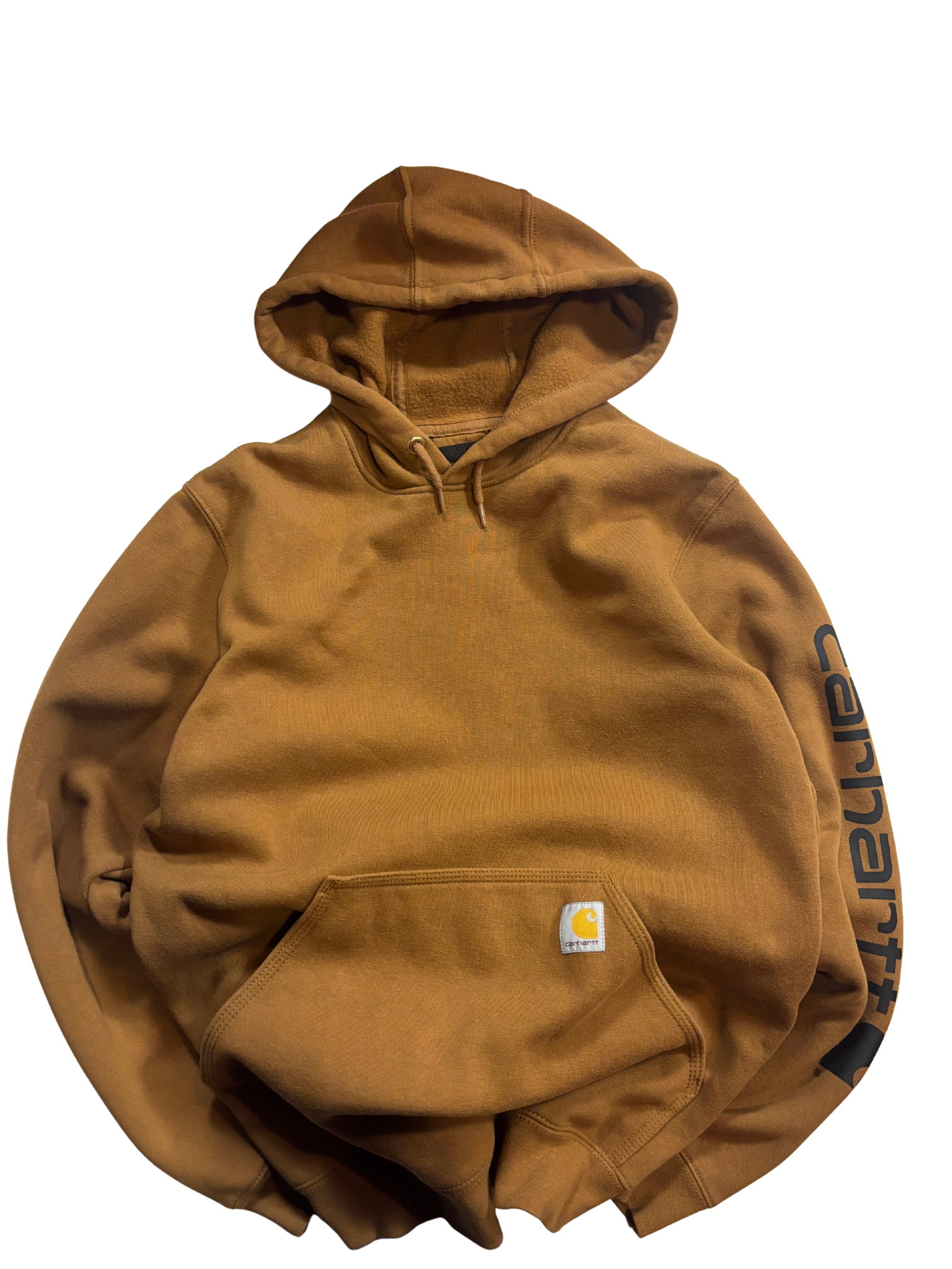 Vintage Carhartt Brown Pullover Hoodie – Logo Sleeve – Loose Fit