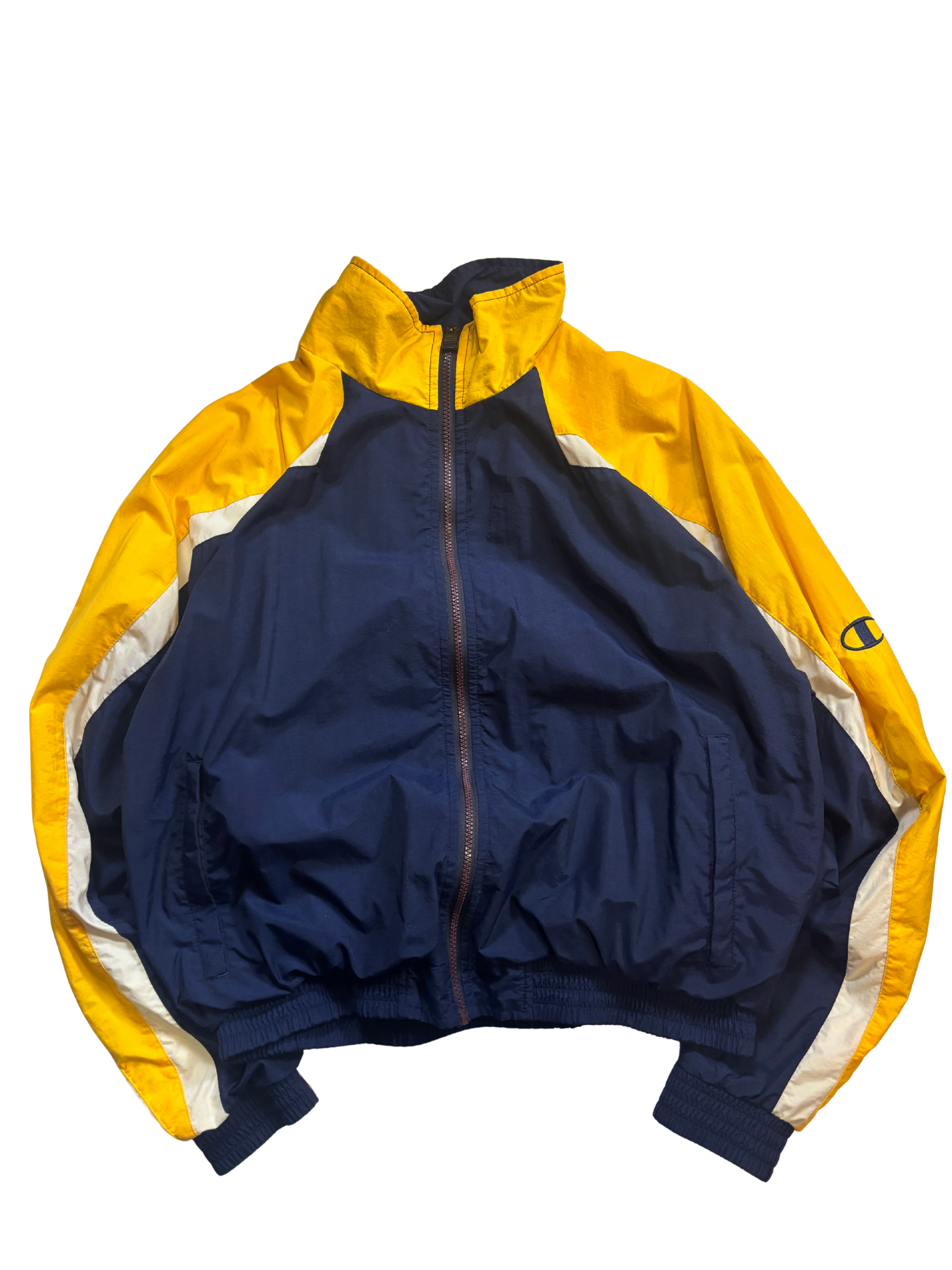 Vintage Champion Colourblock Windbreaker Jacket – Navy & Yellow