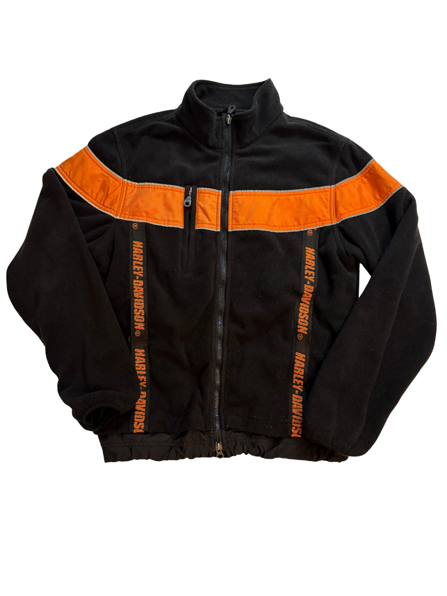 Vintage Harley-Davidson Fleece Jacket – Black & Orange – “An American Legend” – Made in Hong Kong