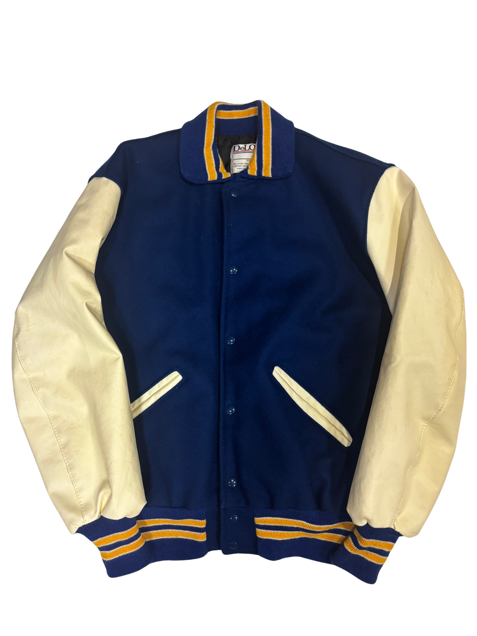 Vintage DeLONG Varsity Jacket – Blue & Cream – Butler Band