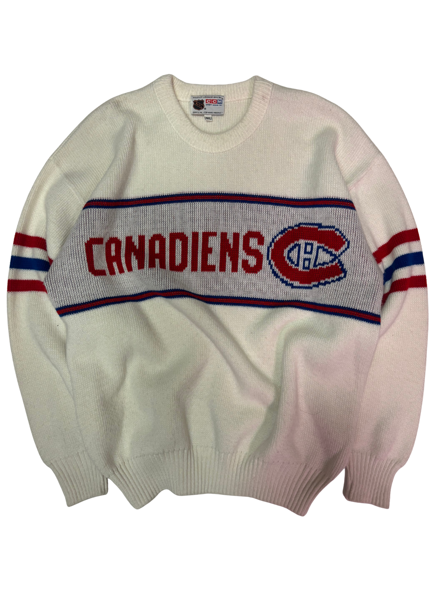 Vintage CCM Montreal Canadiens Knit Sweater – White, Red & Blue