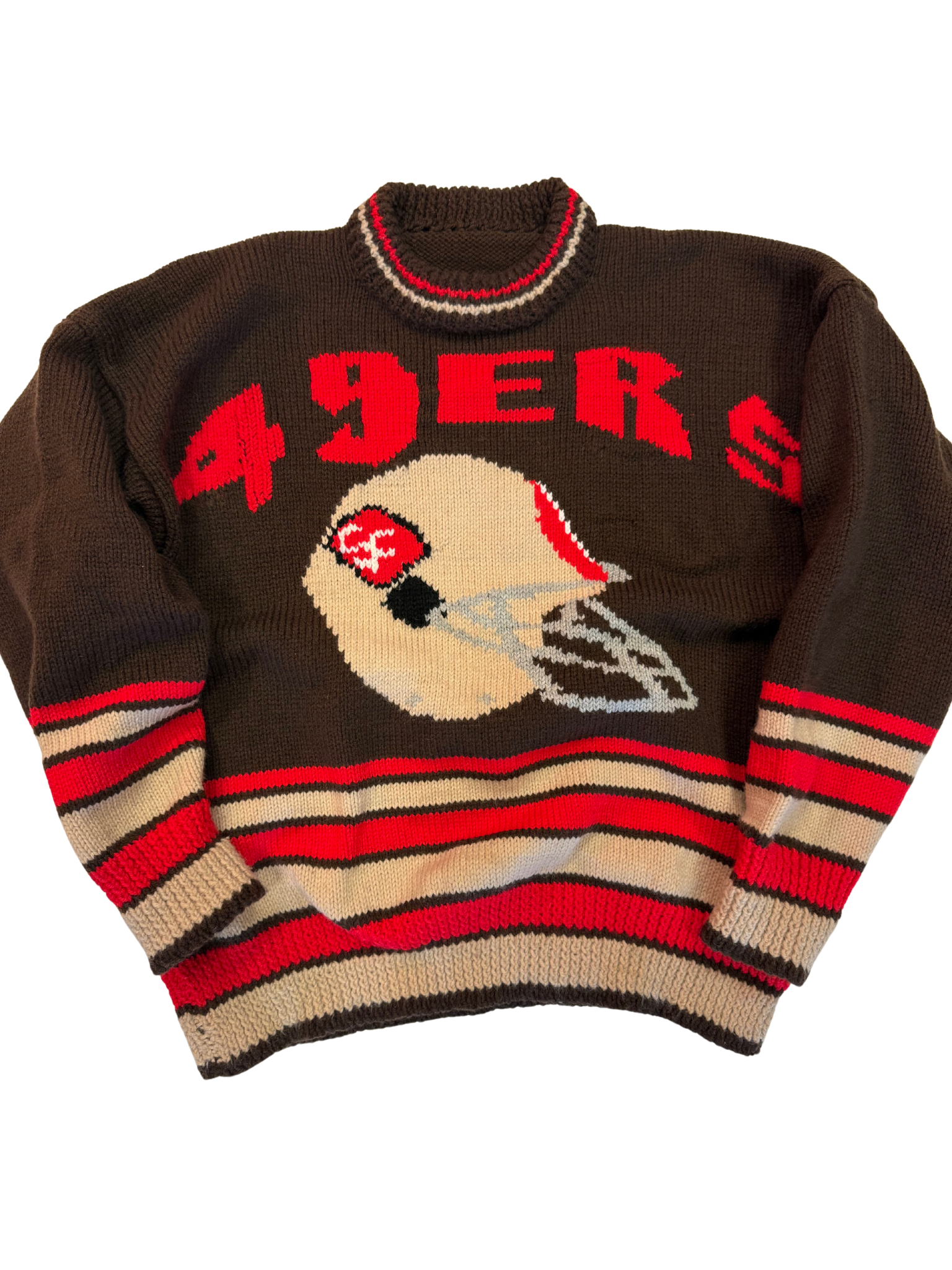 Vintage San Francisco 49ers Knit Sweater – Handcrafted Look – Red, Gold & Brown