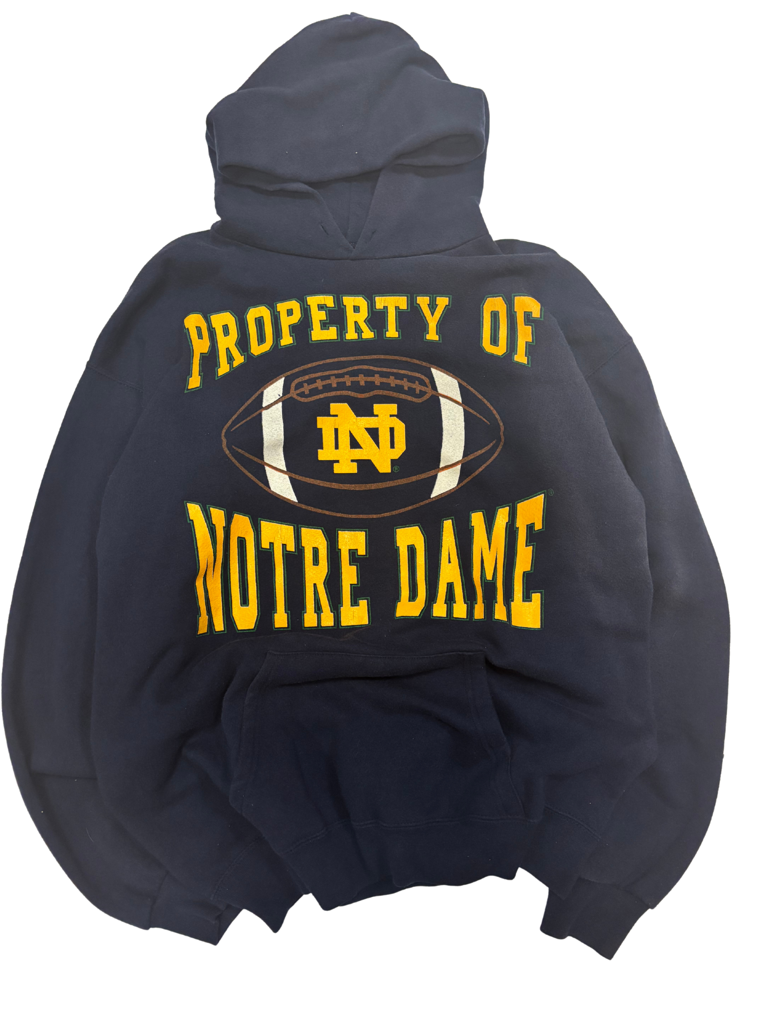 Vintage Notre Dame “Property Of” Football Hoodie – Navy – Made in USA