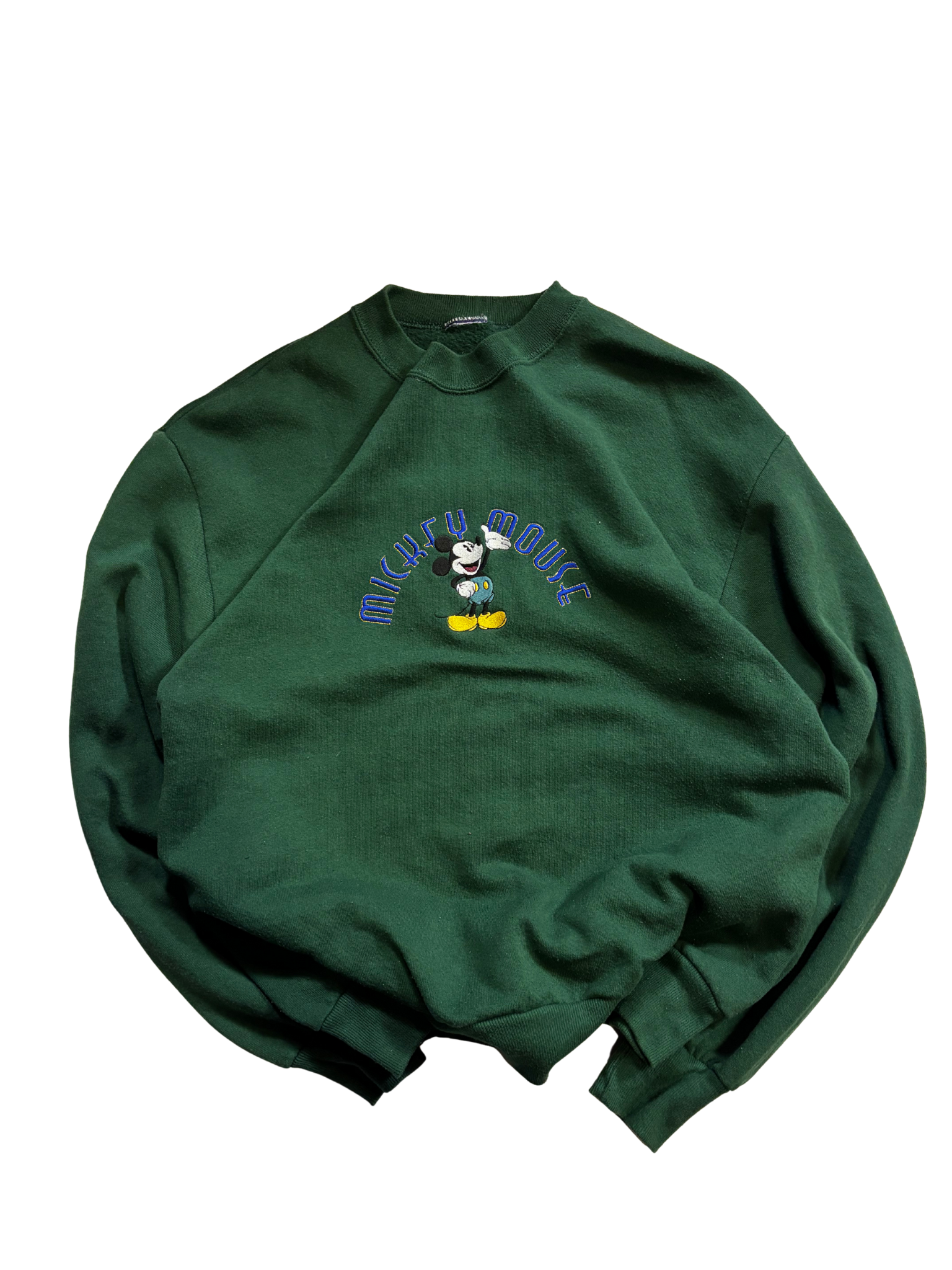 Vintage Mickey Mouse Embroidered Crewneck Sweatshirt – Forest Green