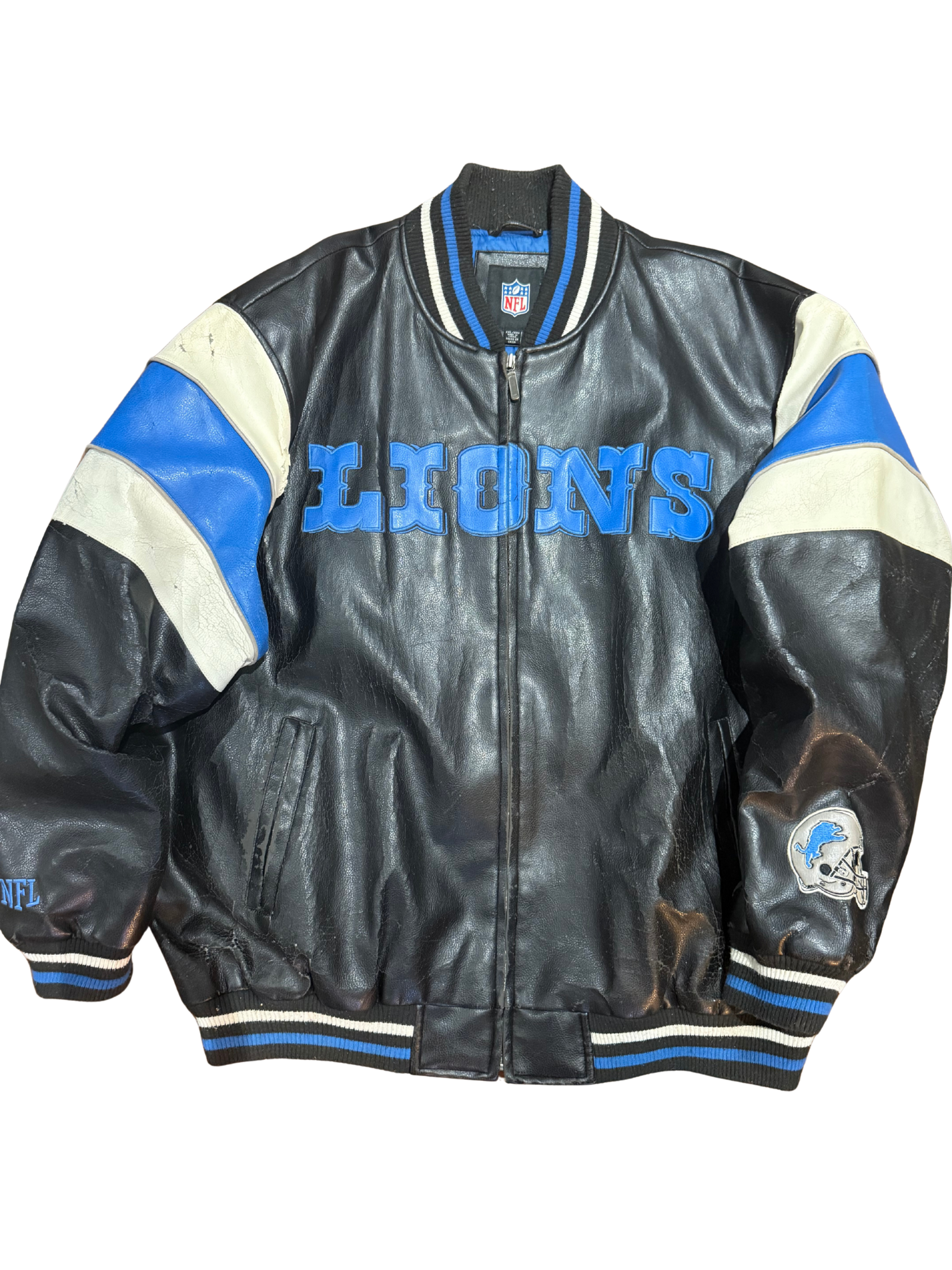 Vintage Detroit Lions NFL Leather Varsity Jacket – Black/Blue/White
