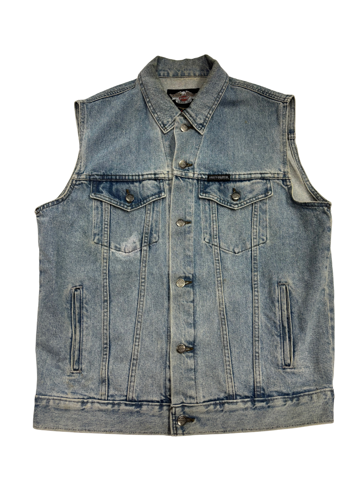 Vintage Harley-Davidson Denim Vest – Light Wash – USA Eagle Tag