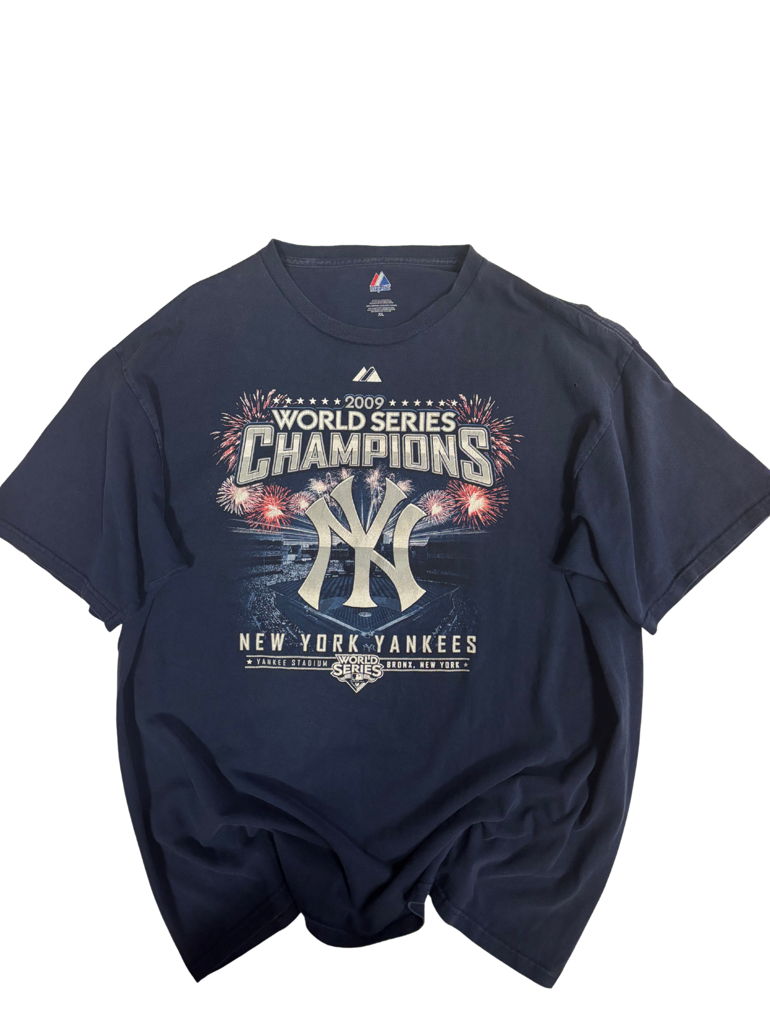 2009 New York Yankees World Series Champions T-Shirt – Vintage Majestic MLB Tee – Navy Blue