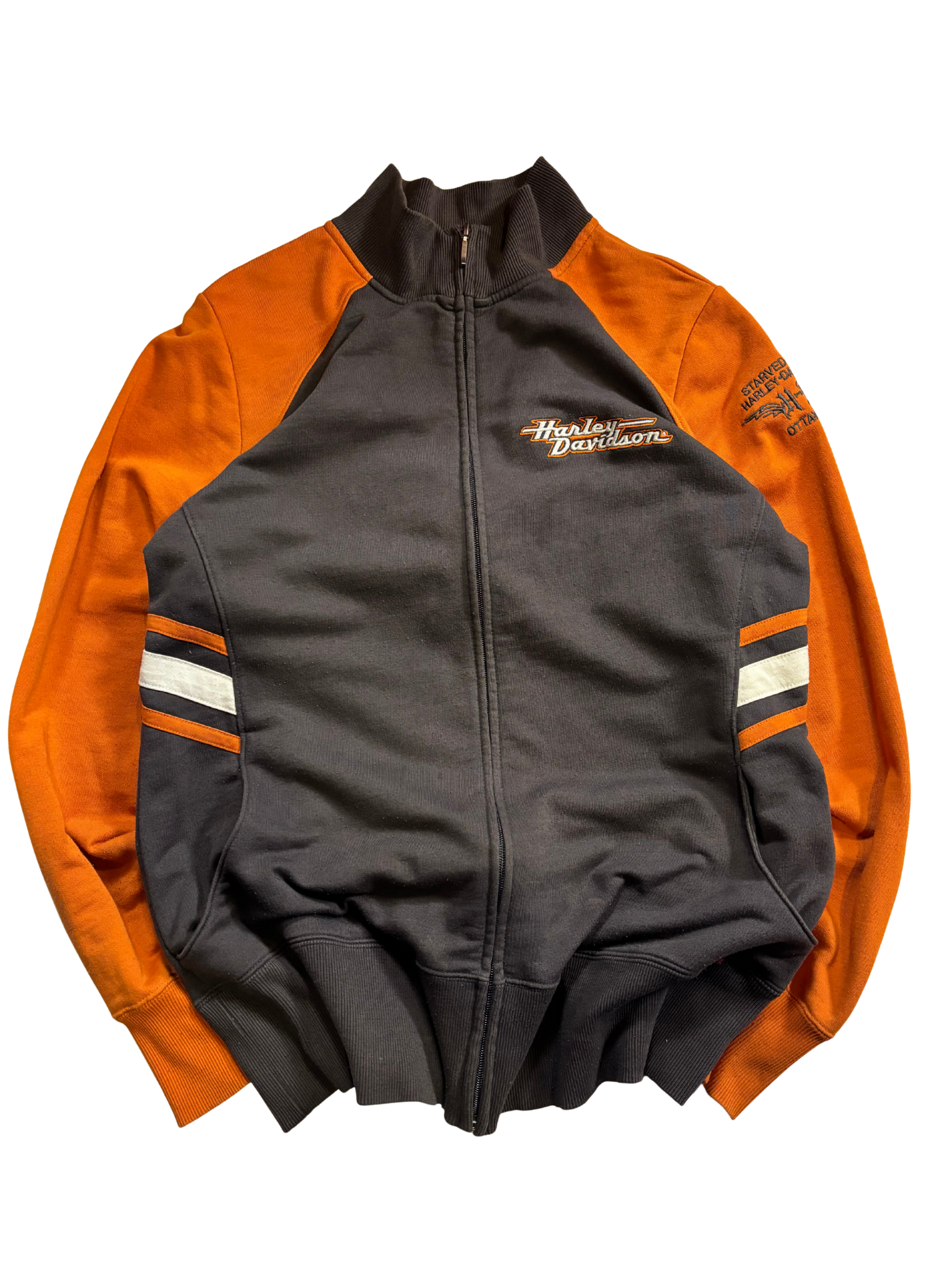 Vintage Harley-Davidson Zip-Up Sweater – Black & Orange
