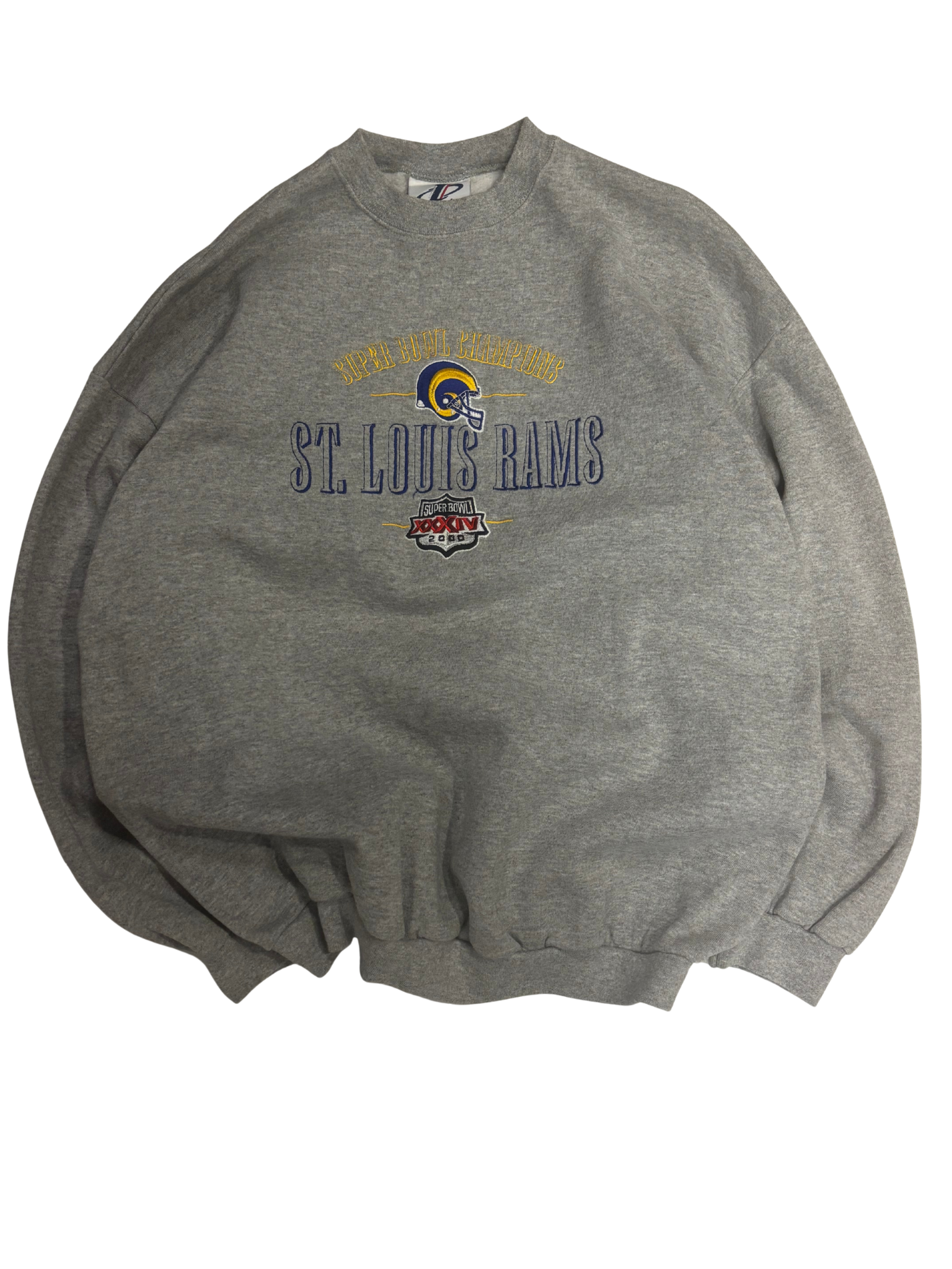 Vintage NFL St. Louis Rams Super Bowl XXXIV Champions Sweatshirt – Logo Athletic – Grey