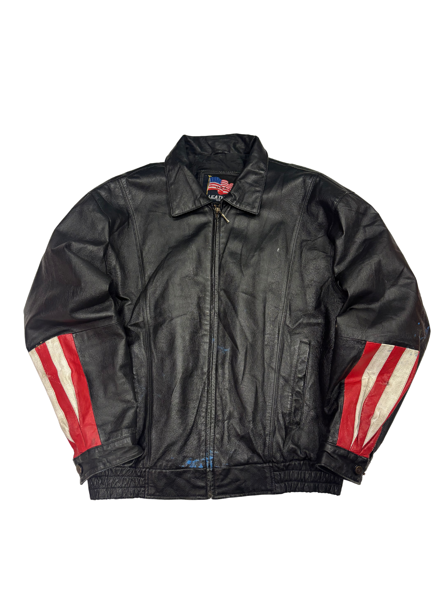 Vintage USA Leather Jacket – Black Leather – Eagle & Flag Graphic