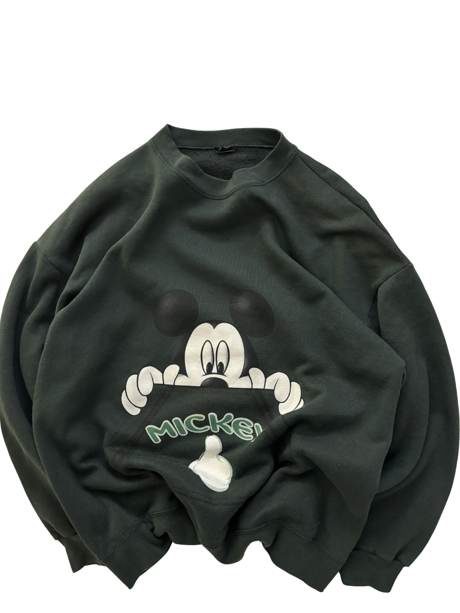 Vintage Mickey Mouse “Peekaboo” Sweatshirt – Forest Green – Disney Classic