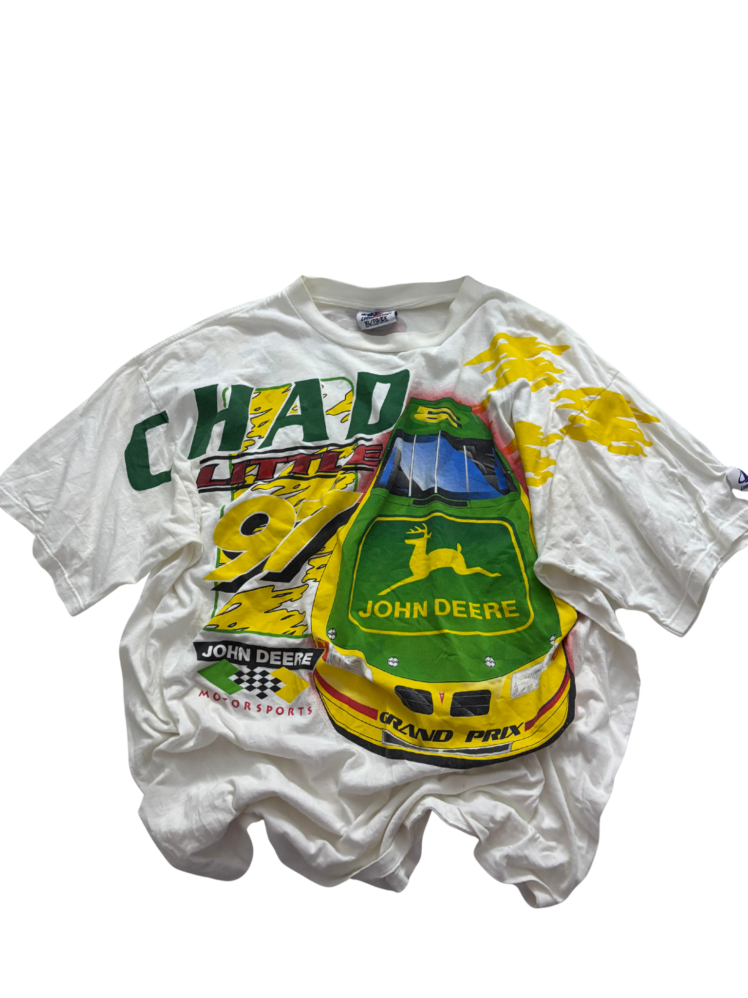 Vintage Chad Little #97 John Deere Racing T-Shirt – Double-Sided – Logo Athletic