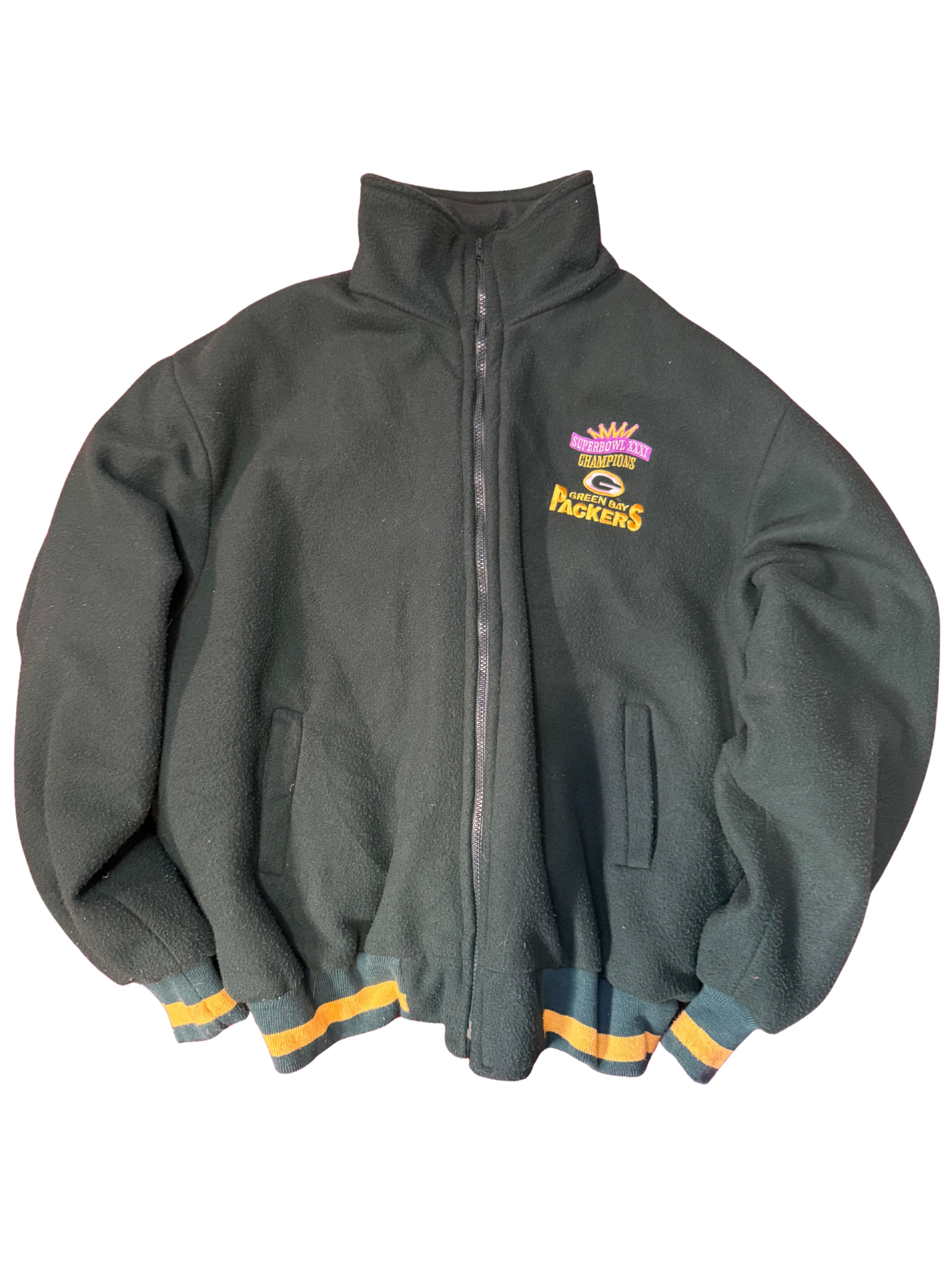 Vintage Green Bay Packers “Super Bowl XXXI Champions” Fleece Jacket – Dark Green
