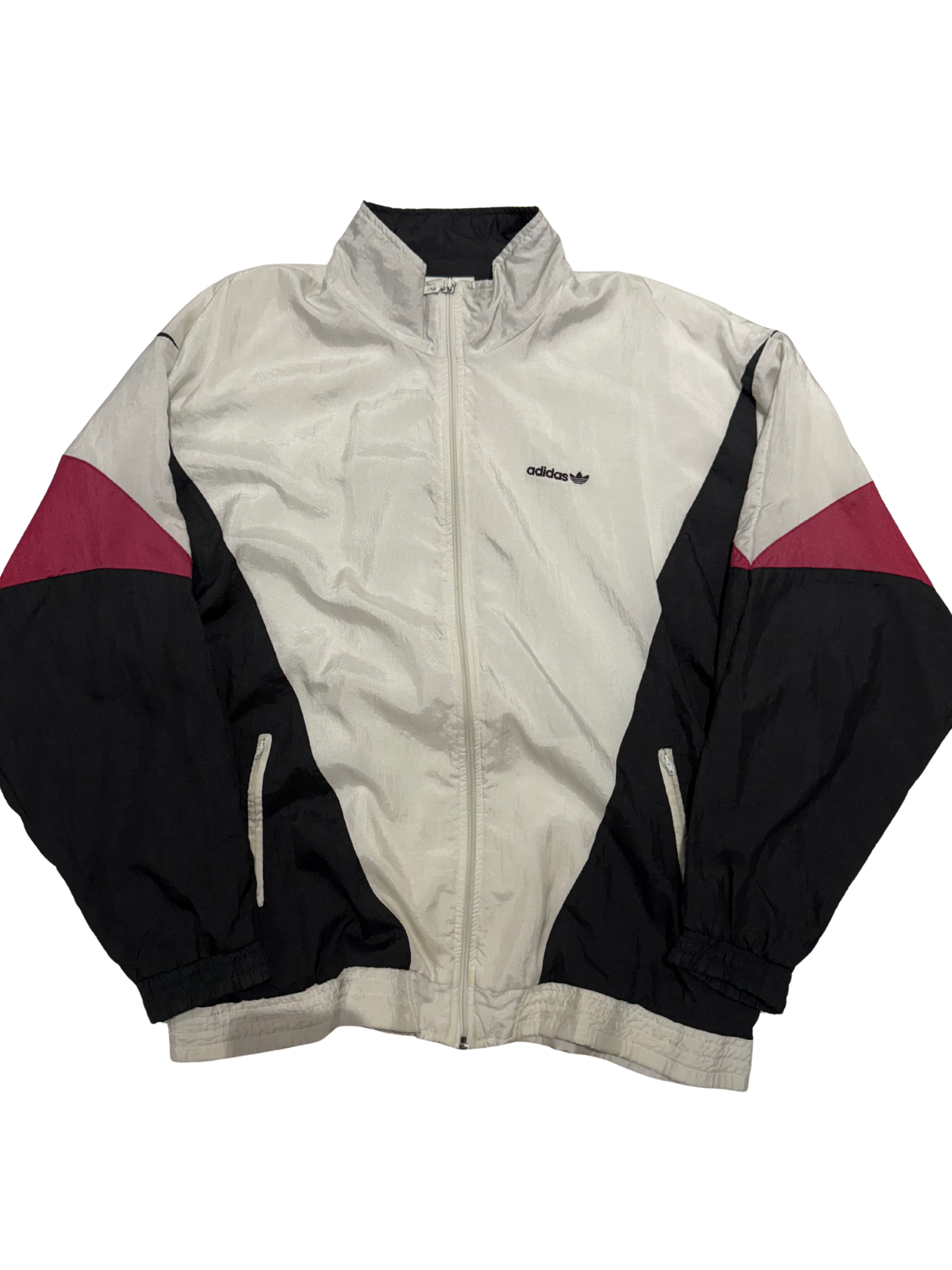 Vintage Adidas Trefoil Windbreaker Jacket – Cream, Black & Burgundy